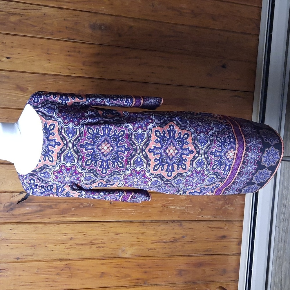 Wisp Anaisey Dress, dark purple graphic scarf print, size 10